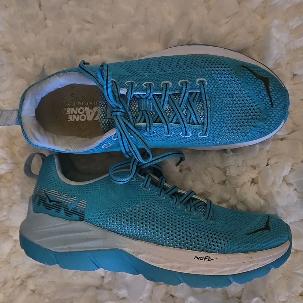 Hoka One One Pro FL Teal Gray Athletic Shoes Time To Fly Lace Up Size 6 EUC